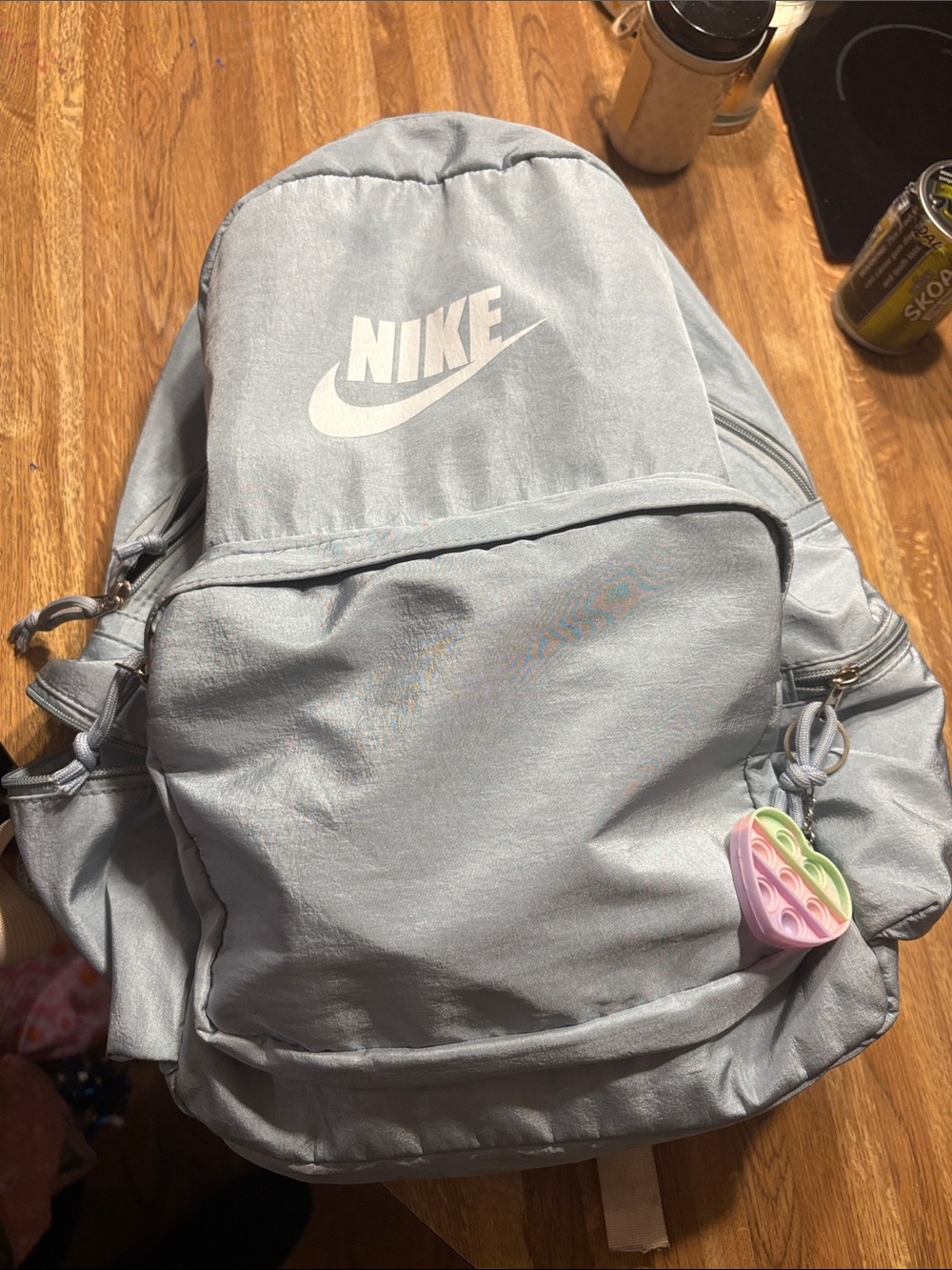 Nike Light Gray Backpack with Pastel Heart Charm